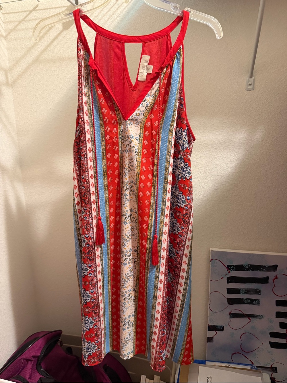 Olive & Oak Red Multicolor Striped Maxi Dress with Tassel Ties
